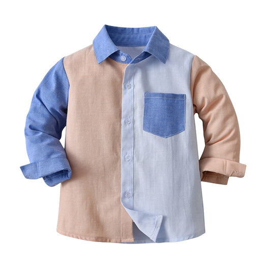 Fashion Baby Kid Boys Color-blocking Birthday Party Shirts