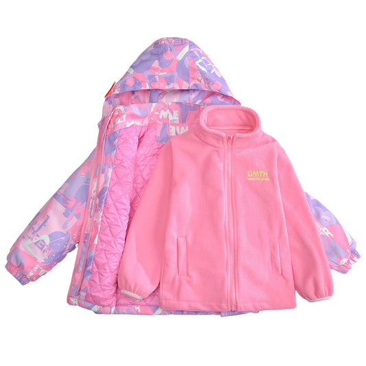 2 Pieces Set Kid Big Kid Girls Graphic Embroidered Print Jackets Outwears