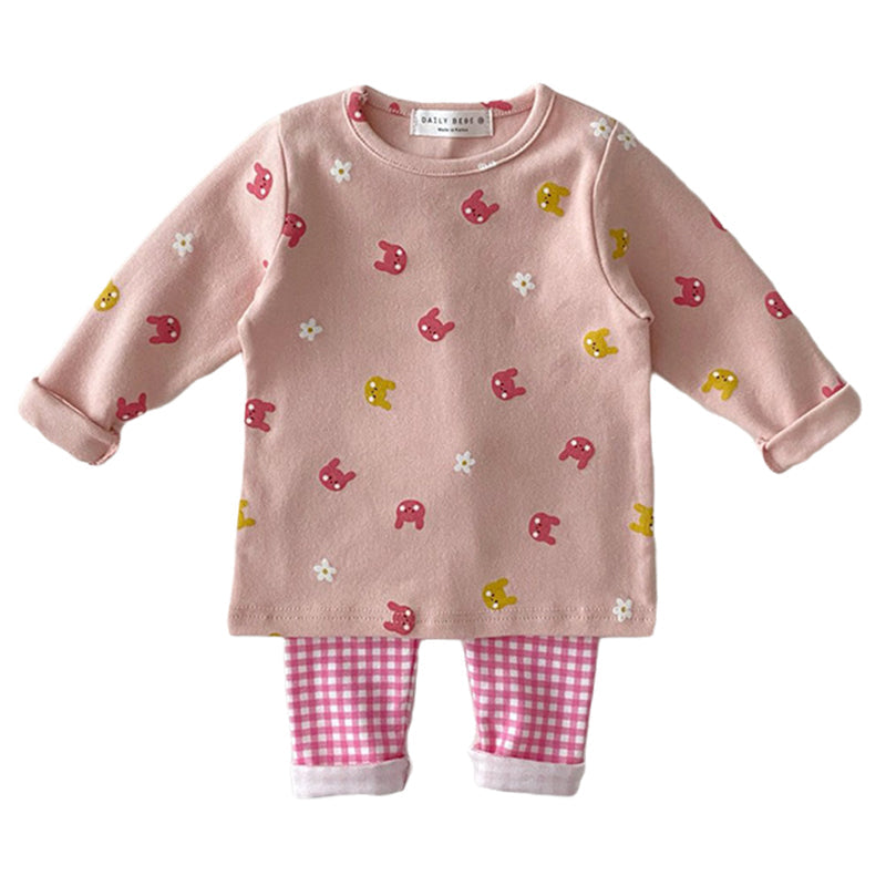 Baby Kid Unisex Flower Checked Sleepwears