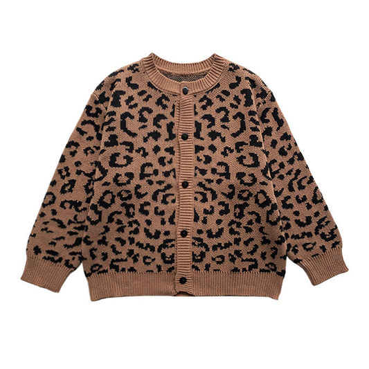 Fashion Baby Kid Boys Leopard print Cardigan Knitwear