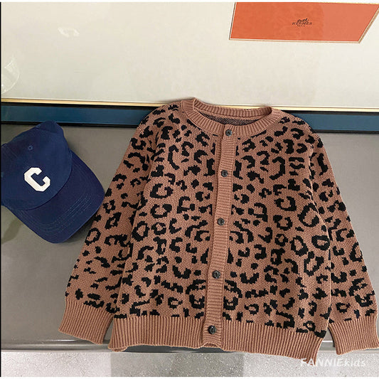 Fashion Baby Kid Boys Leopard print Cardigan Knitwear