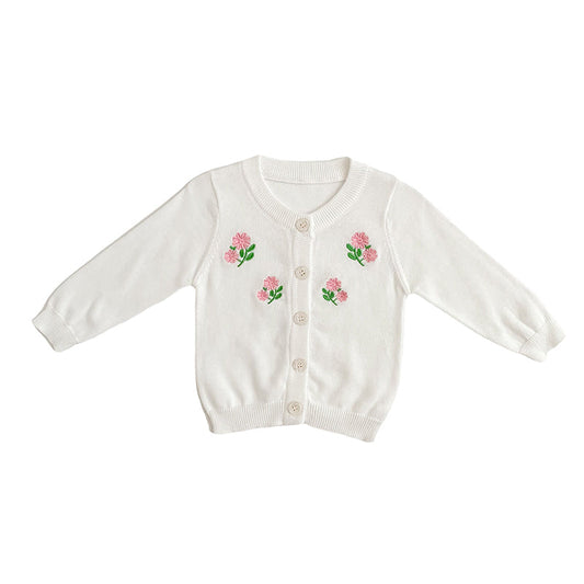 Baby Kid Unisex Flower Embroidered Crochet Cardigan