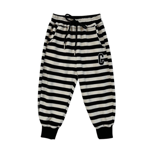 Baby Kid Boys Striped Alphabet Ribbon Pants