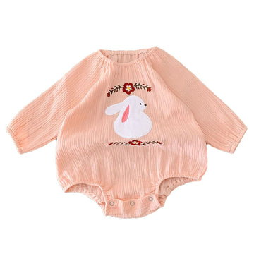 Fashion Baby Kid Girls Flower Animals Embroidered Rompers