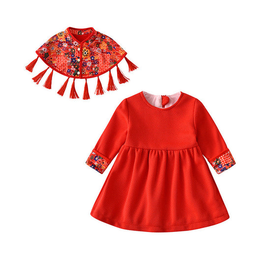 2 Pieces Set Baby Kid Girls Flower Print Dresses And Others accessories