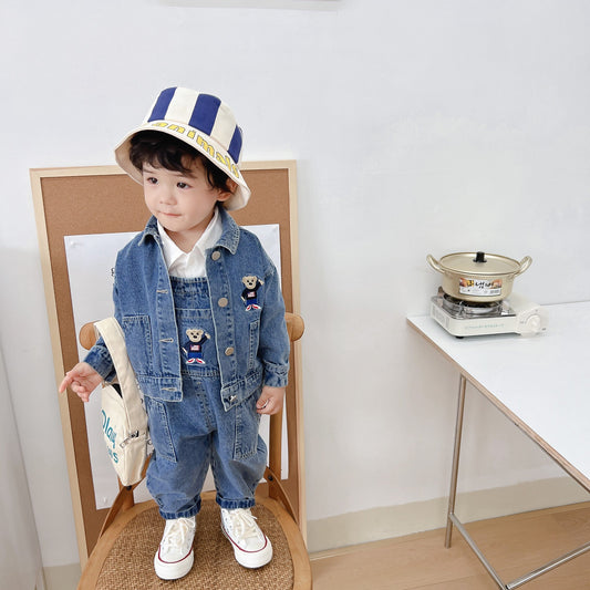 2 Pieces Set Baby Kid Boys Solid Color Embroidered Jackets Outwears And Jumpsuits