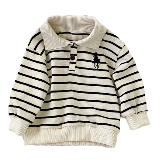 Baby Kid Unisex Solid Color Striped Print Polo Shirts Pants