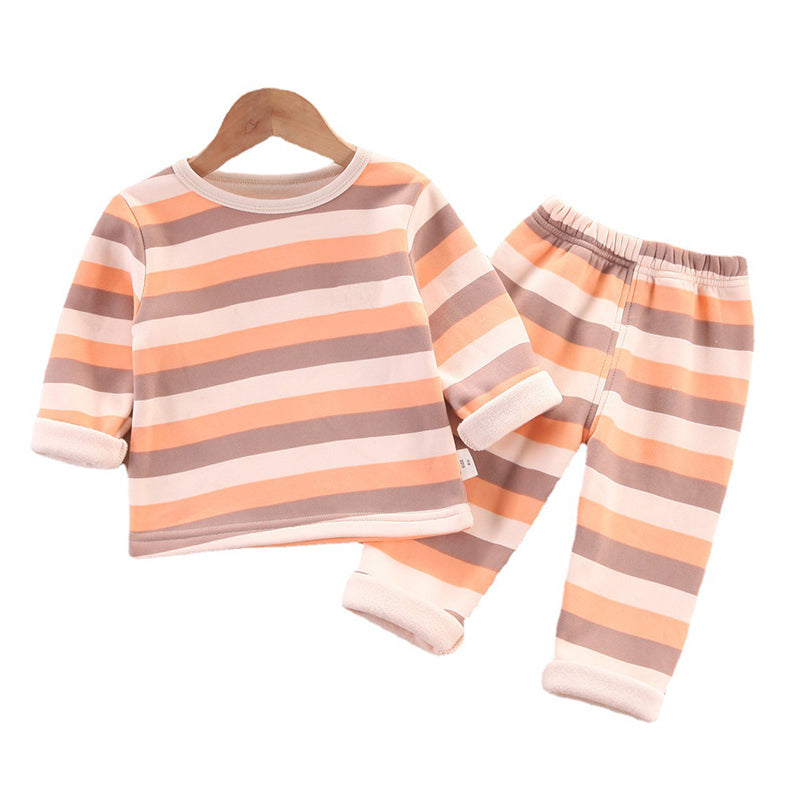 2 Pieces Set Baby Kid Unisex Striped Tops And Pants Sleepwears