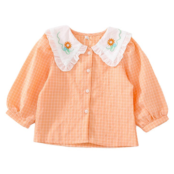 Baby Kid Girls Checked Embroidered Blouses