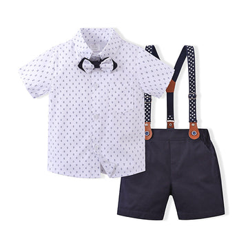 2 Pieces Set Baby Kid Boys Birthday Party Bow Print Shirts And Solid Color Rompers