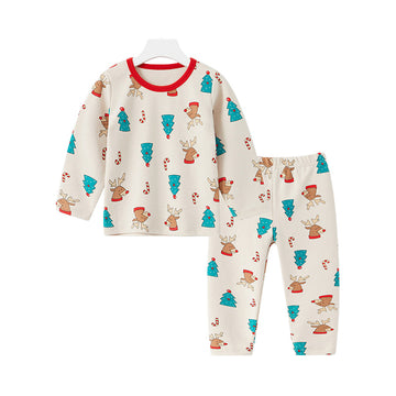 2 Pieces Set Kid Unisex Christmas Cartoon Print Tops And Pants Sleepwears