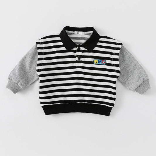 Baby Kid Unisex Striped Letters Color-blocking Polo Shirts