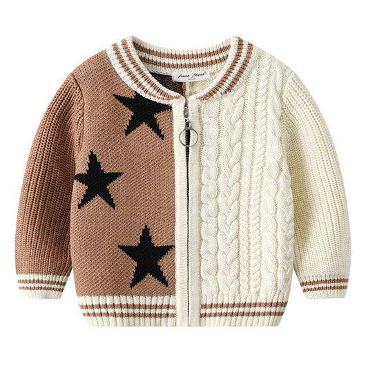 Baby Kid Unisex Color-blocking Star Cardigan