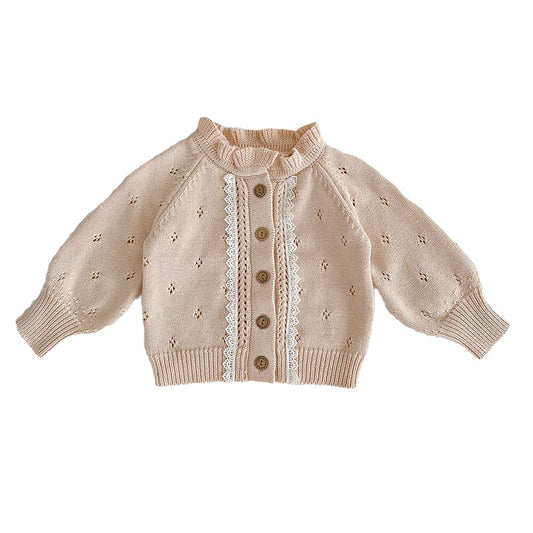 Baby Kid Girls Solid Color Lace Crochet Cardigan