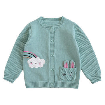 Baby Kid Girls Solid Color Cartoon Cardigan