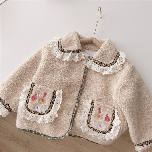 Baby Kid Girls Flower Lace Embroidered Jackets Outwears