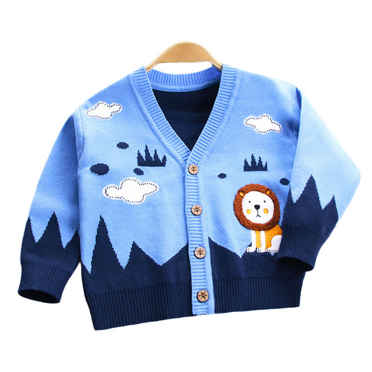 Baby Kid Boys Color-blocking Animals Cartoon Cardigan