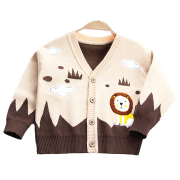 Baby Kid Boys Color-blocking Animals Cartoon Cardigan