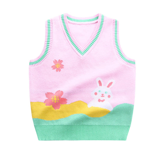 Baby Kid Girls Flower Cartoon Vests Waistcoats Knitwear