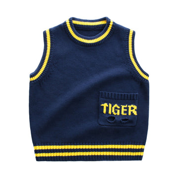 Baby Kid Boys Striped Letters Crochet Vests Waistcoats