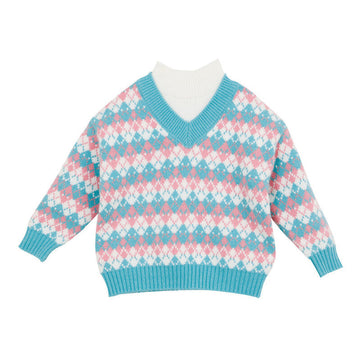 Baby Kid Girls Checked Crochet Sweaters