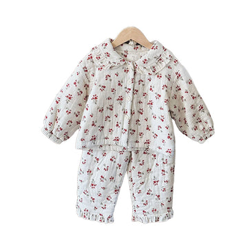 2 Pieces Set Baby Kid Unisex Flower Cartoon Print Jackets Outwears And Pants