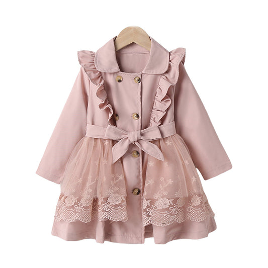 Baby Kid Girls Solid Color Lace Coats Dresses