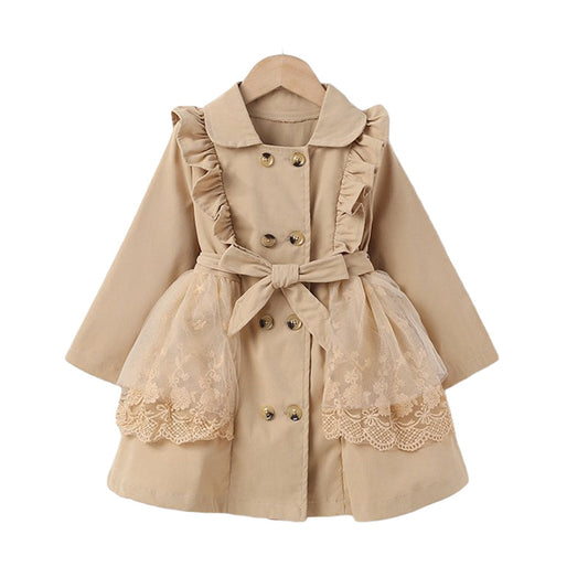 Baby Kid Girls Solid Color Lace Coats Dresses