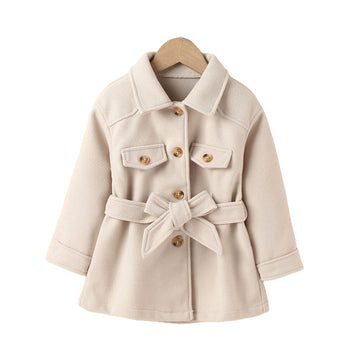 Baby Kid Girls Solid Color Bow Coats