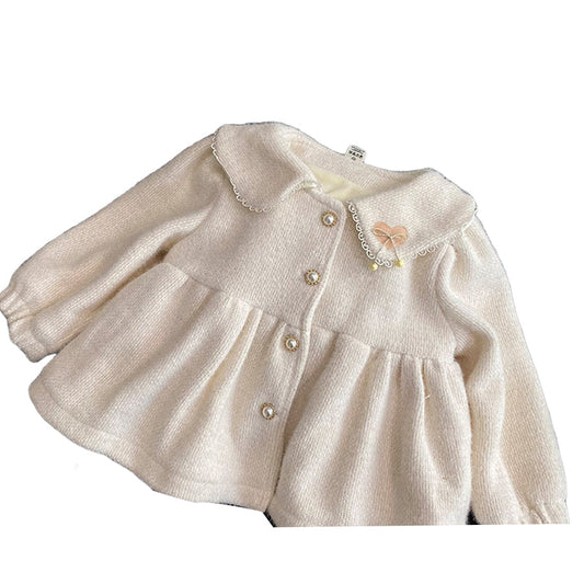 Baby Kid Girls Solid Color Love heart Lace Coats