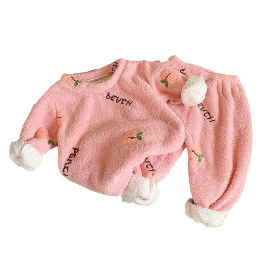 Fashion 2 Pieces Set Baby Kid Unisex Letters Fruit Embroidered Tops And Pants