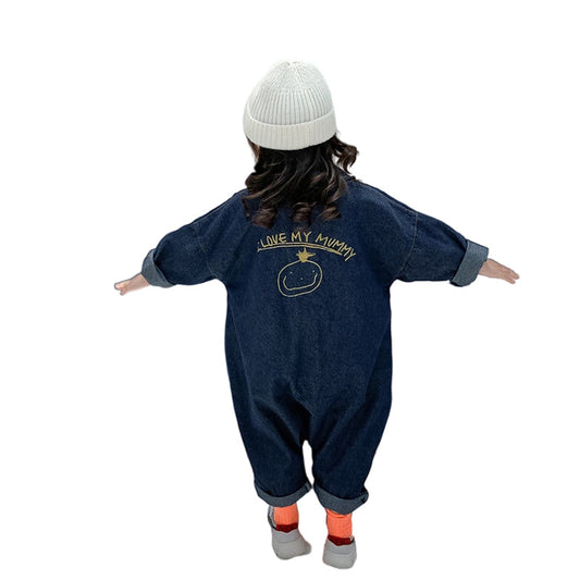 Baby Kid Girls Letters Expression Print Jumpsuits