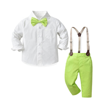 Cute 2 Pieces Set Baby Kid Big Kid Boys Solid Color Bow Shirts And Pants Suits