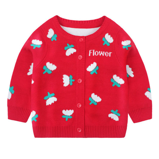 Baby Kid Unisex Letters Flower Crochet Cardigan