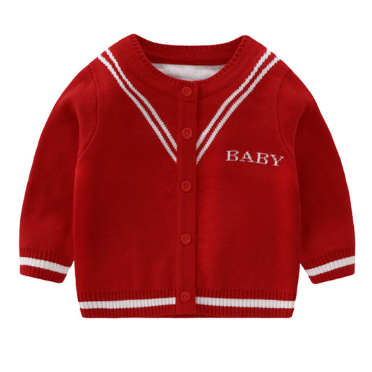 Baby Kid Unisex Striped Letters Cardigan Knitwear