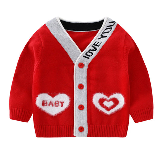 Baby Kid Unisex Letters Love heart Cardigan Knitwear