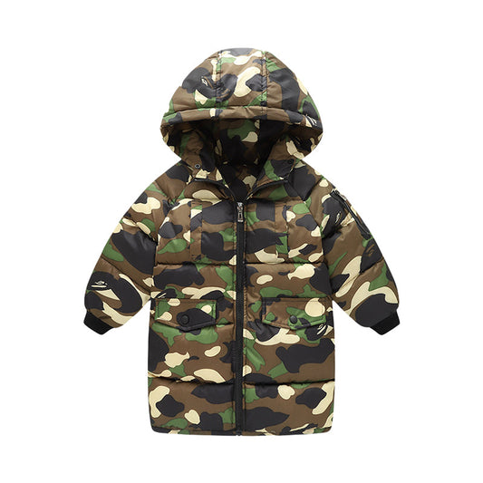 Kid Unisex Solid Color Camo Coats