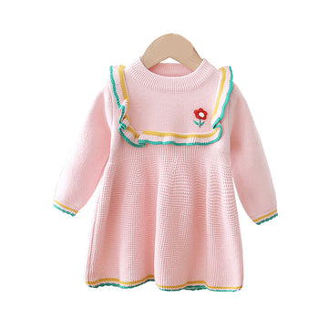 Baby Kid Girls Color-blocking Flower Crochet Dresses