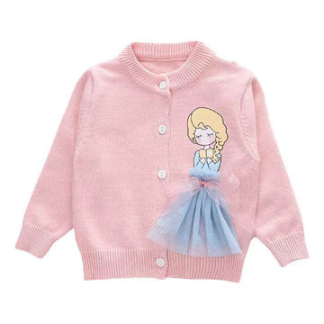 Baby Kid Girls Cartoon Bow Print Cardigan Knitwear