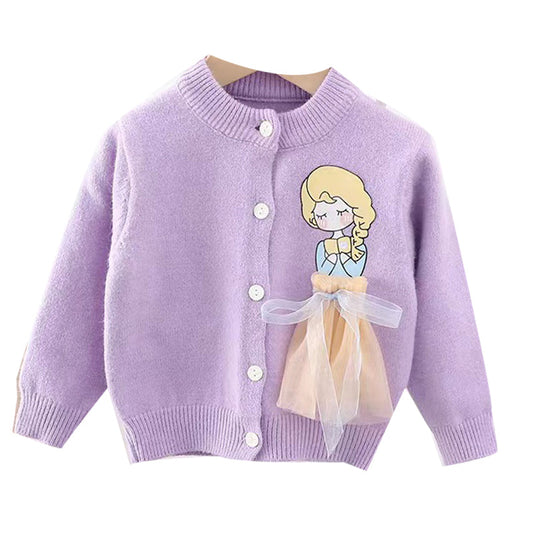 Baby Kid Girls Cartoon Bow Print Cardigan Knitwear