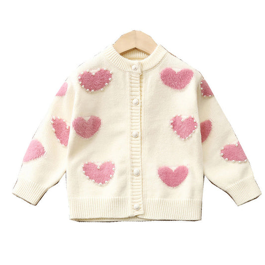 Baby Kid Girls Love heart Crochet Valentine's Day Cardigan