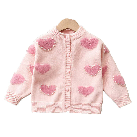 Baby Kid Girls Love heart Crochet Valentine's Day Cardigan