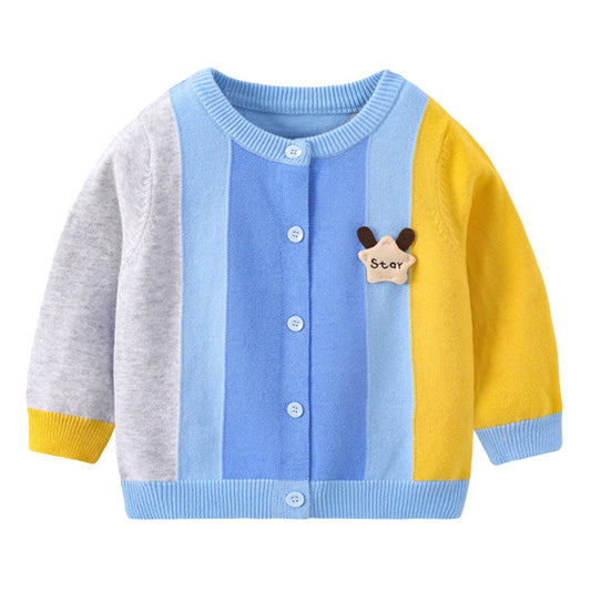 Baby Kid Unisex Color-blocking Cartoon Cardigan Knitwear