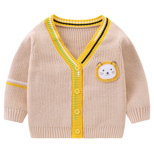 Baby Kid Unisex Color-blocking Cartoon Crochet Cardigan