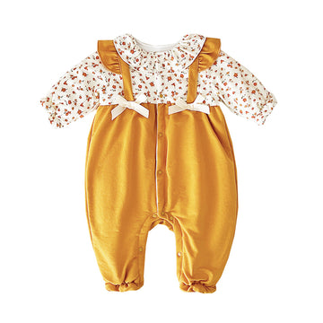 Baby Kid Girls Flower Bow Print Jumpsuits