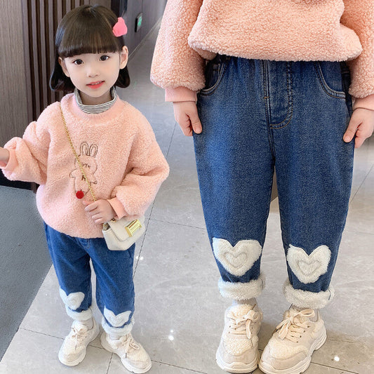 Baby Kid Girls Love heart Pants Jeans