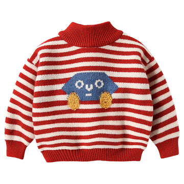 Baby Kid Girls Striped Cartoon Embroidered Sweaters Knitwear