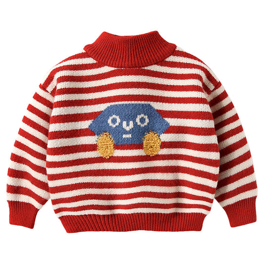 Baby Kid Girls Striped Cartoon Embroidered Sweaters Knitwear