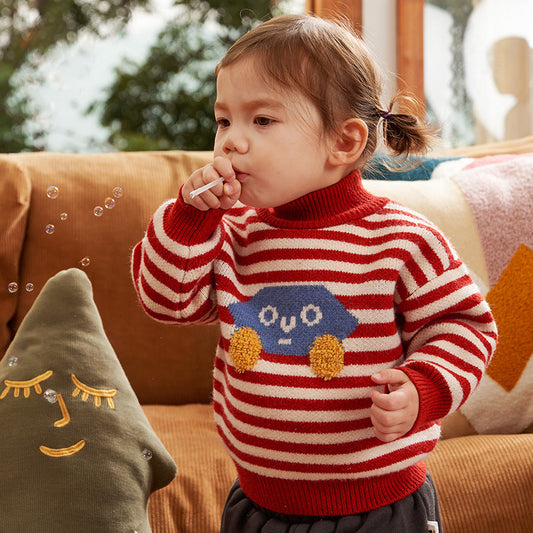 Baby Kid Girls Striped Cartoon Embroidered Sweaters Knitwear