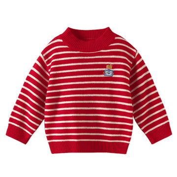 Baby Kid Unisex Striped Cartoon Embroidered Sweaters